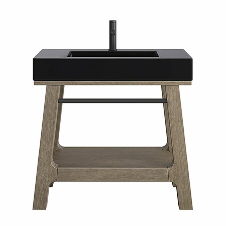 James Martin Vanities Auburn 36in Single Sink Console, Weathered Timber w/ Black Matte Mineral Composite Stone Top 165-V36-WTB-BM